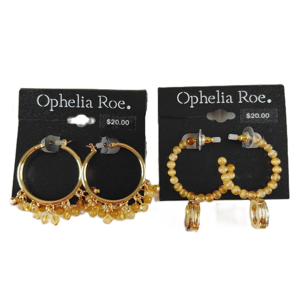Ophelia Roe Gold Tone Yellow Beaded Hoop Earrings Bundle Fashion Jewelry